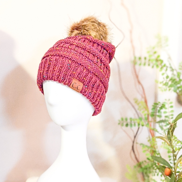 New C.C. Beanie Brand New with Vegan Fur Top - Picture 2 of 3